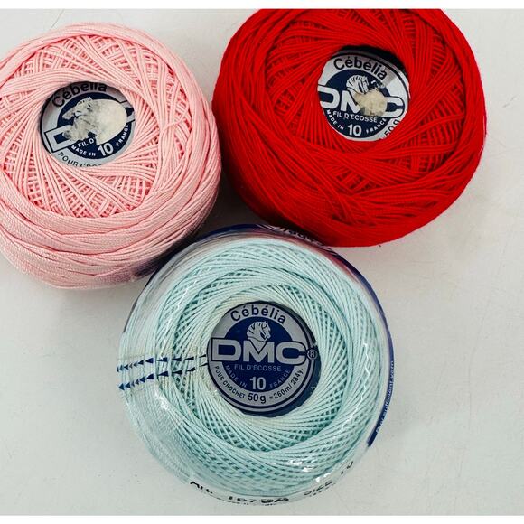 DMC Cebelia Crochet 167G 100% Mercerized Cotton Size 10 Blue Red Pink Cream (3) - Picture 1 of 6